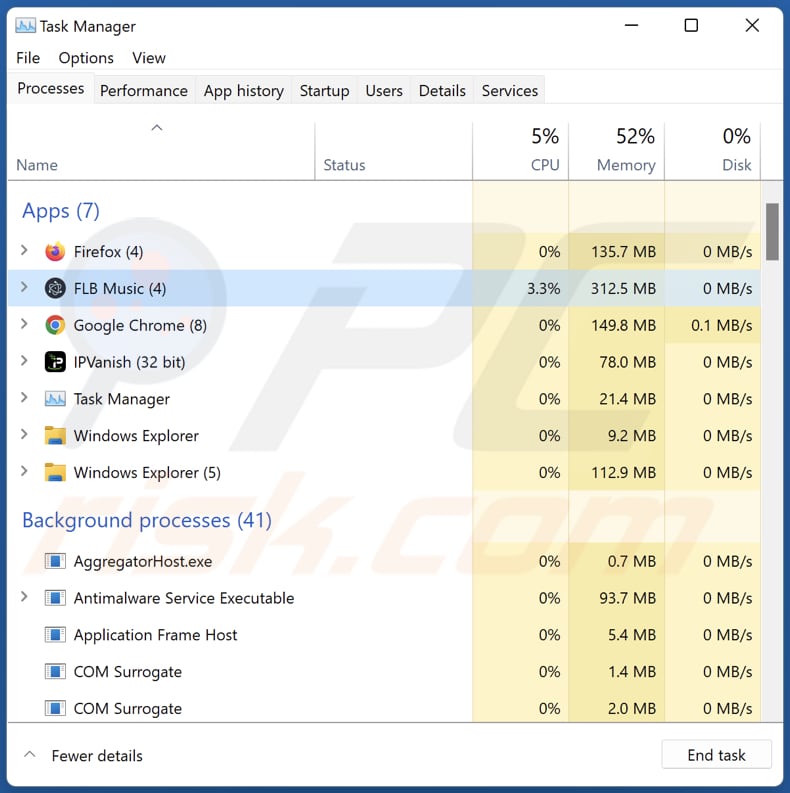 FLB Music adware draaien in Taakbeheer als FLB Music
