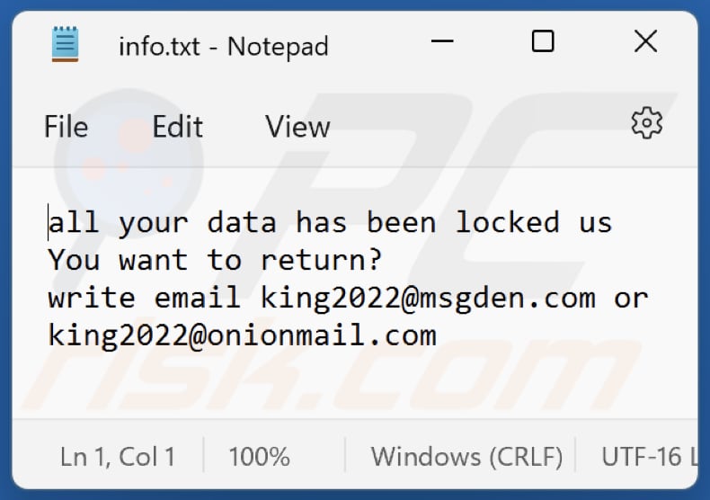 gnik ransomware txt file (info.txt)
