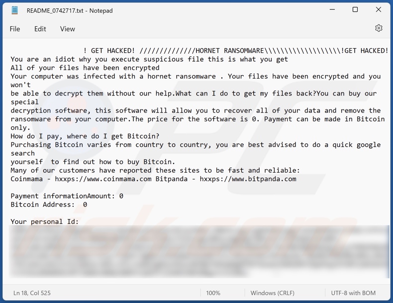 HORNET ransomware losgeld bericht overzicht (README_[random_number].txt)