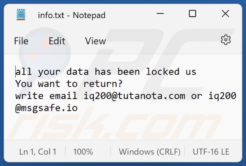 Iq20 ransomware txt file (info.txt)