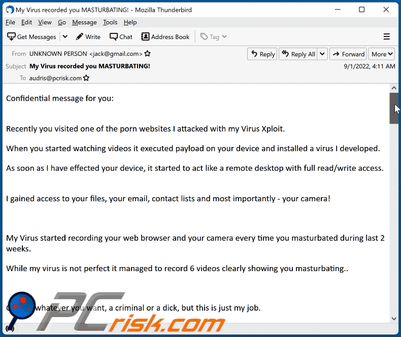 Porn Websites I Attacked With My Virus Xploit scam email weergave (GIF)