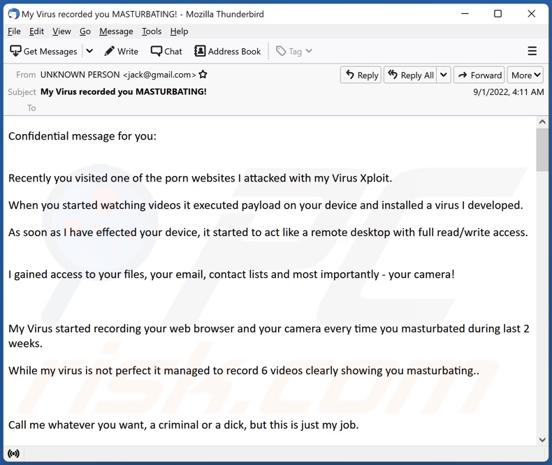 Porn Websites I Attacked With My Virus Xploit email spam campaigne
