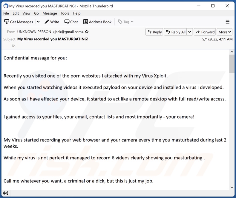 Porn Websites I Attacked With My Virus Xploit email spam campaigne
