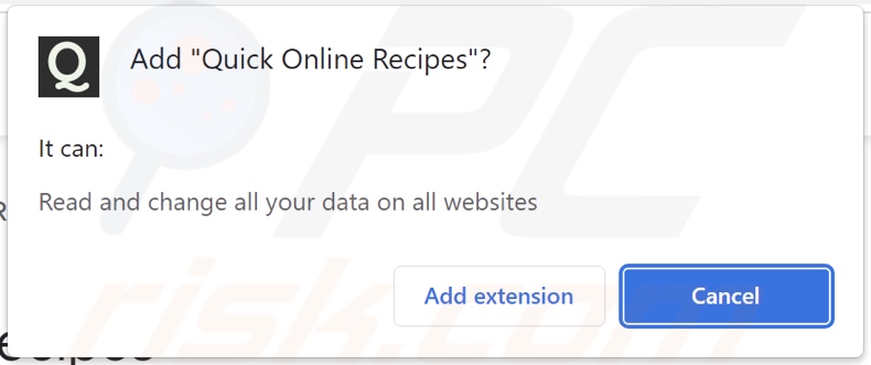 Quick Online Recipes adware asking for various permissions