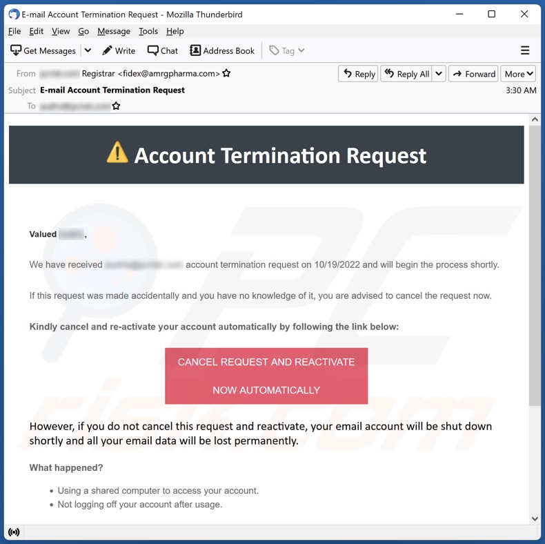 Account Termination Request email spam campaigne