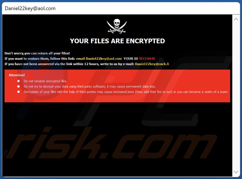 Dkey ransomware losgeld bericht (pop-up)