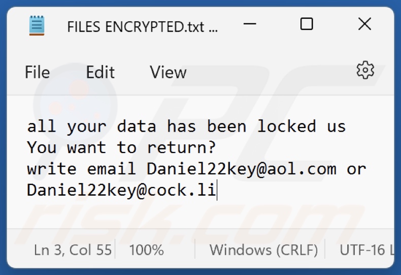 Dkey ransomware teksbestand (FILES ENCRYPTED.txt)