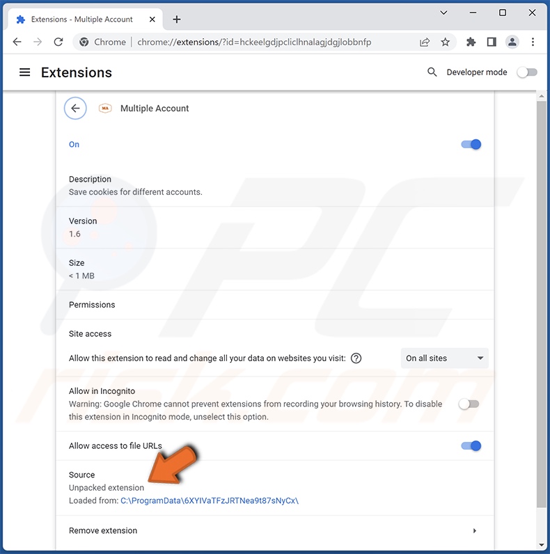 Multiple Account adware gedetailleerde info