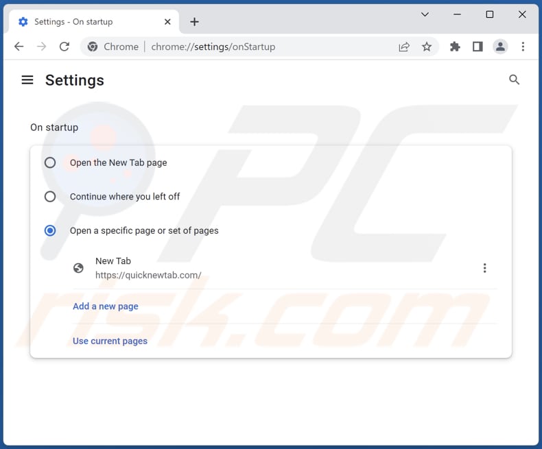 Verwijderen van quicknewtab.com uit de startpagina van Google Chrome