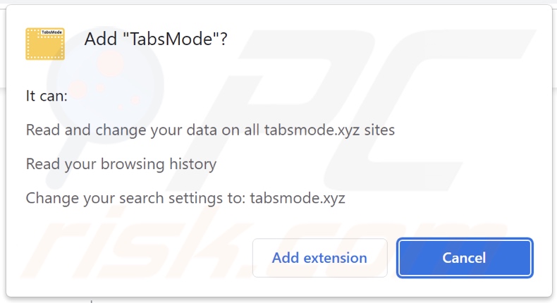 TabsMode browser hijacker toestemming vragen