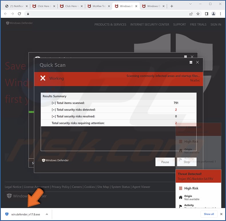 update windows defender pop-up scam valse scan