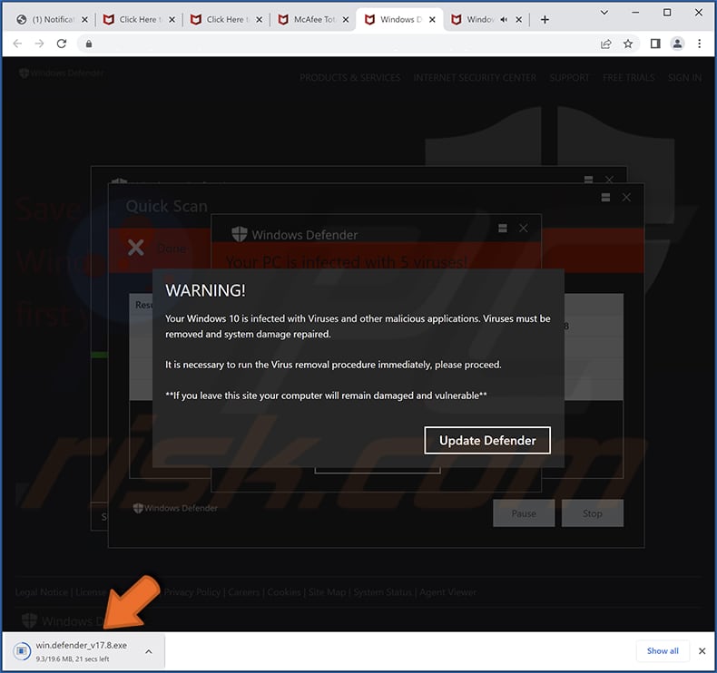Update Windows Defender scam