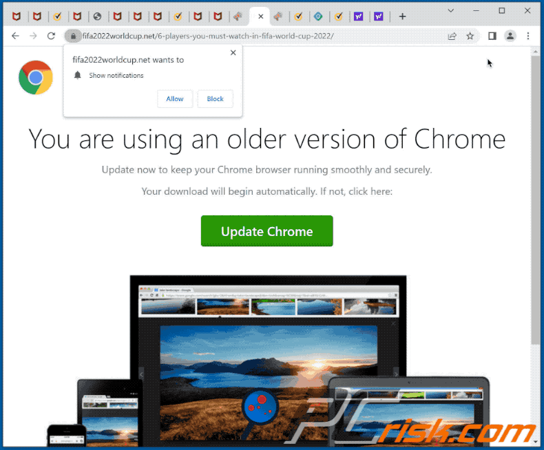 you are using an older version of chrome scam verschijning