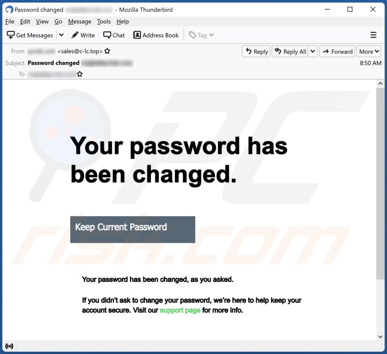 Your Password Has Been Changed email scam