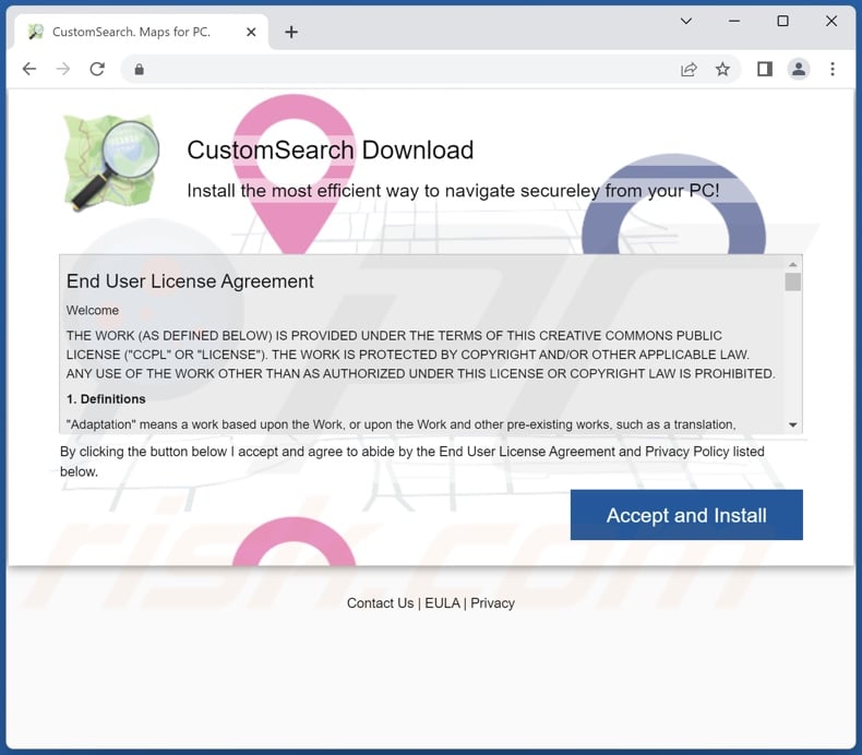 Website gebruikt om te promoten CustomSearch browser hijacker