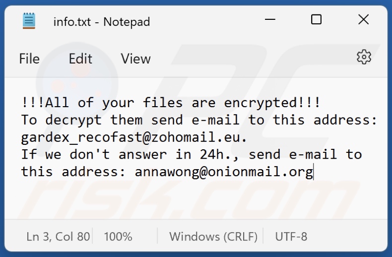 Faust ransomware text file (info.txt)