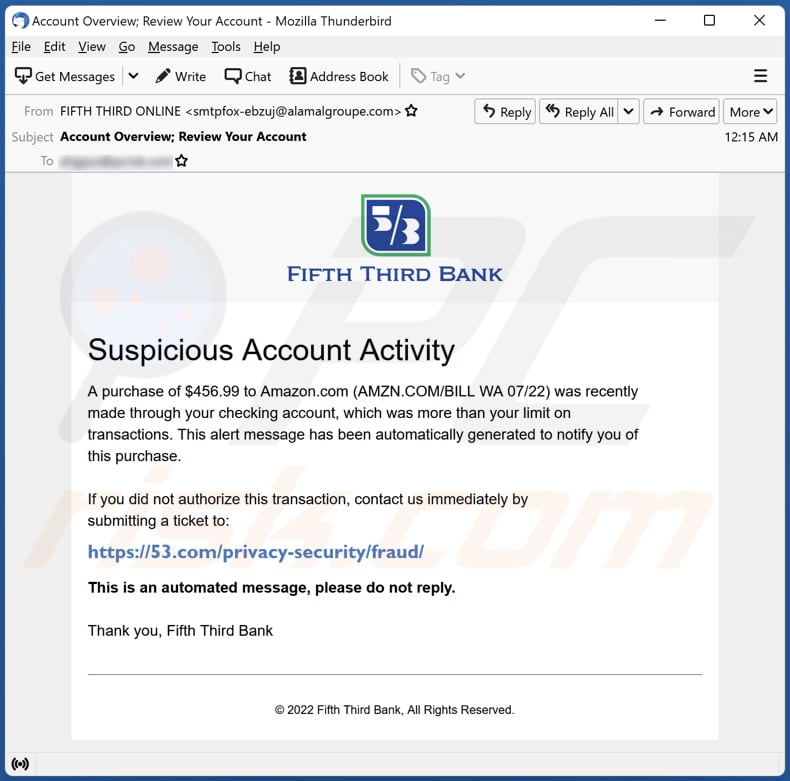 FIFTH THIRD BANK email spam campaign