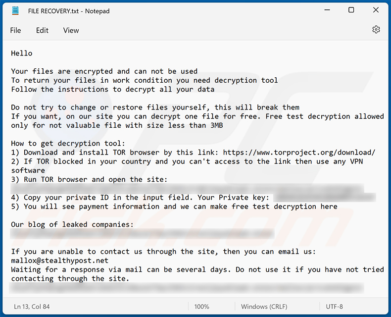 Mallox bijgewerkte losgeldbrief (FILE RECOVERY.txt)