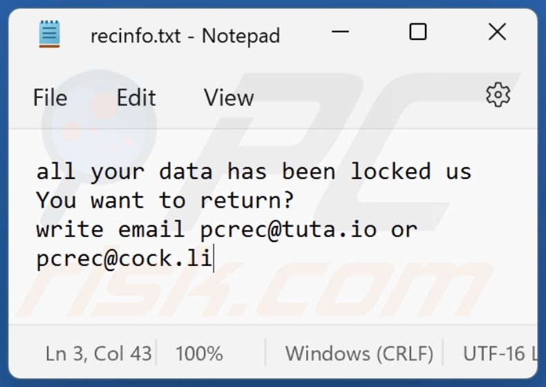 RPC ransomware tweede losgeldbrief (recinfo.txt)
