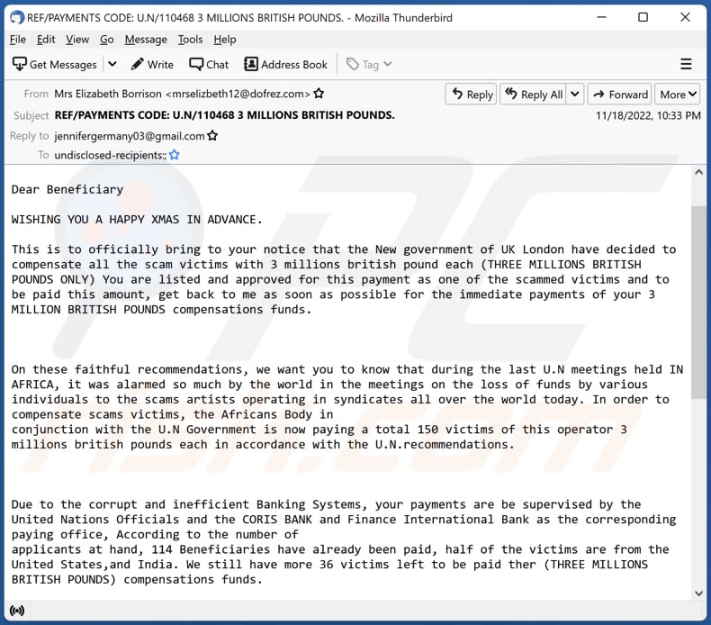 Scam Victim Compensation Funds email spam campaigne