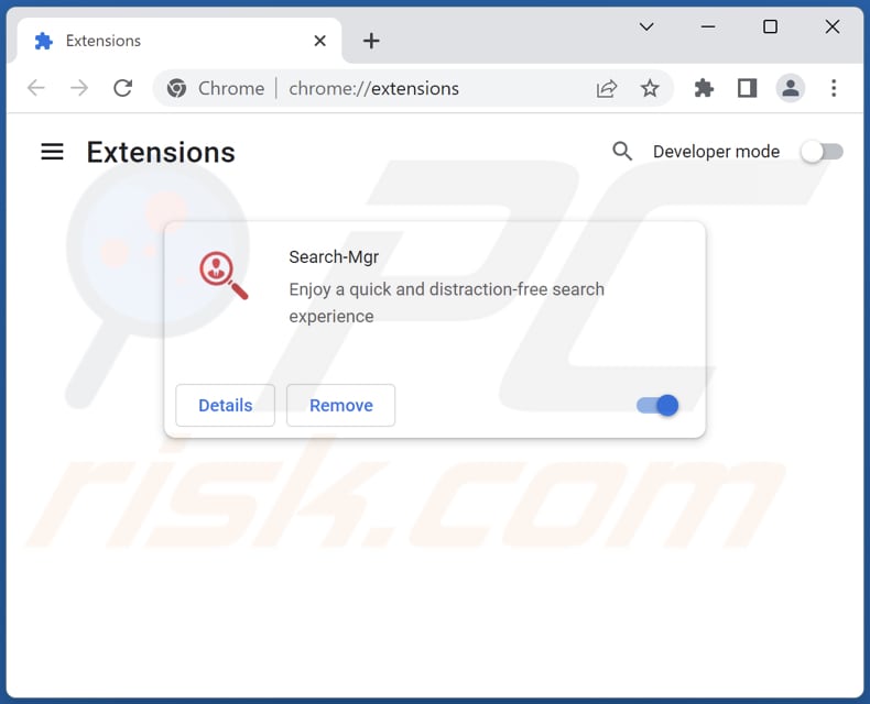 Aan searchmgr.online gerelateerde Google Chrome-extensies verwijderen