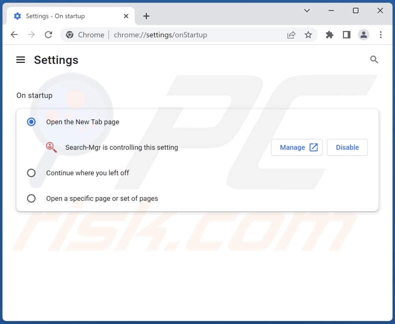 Searchmgr.online verwijderen van de startpagina van Google Chrome