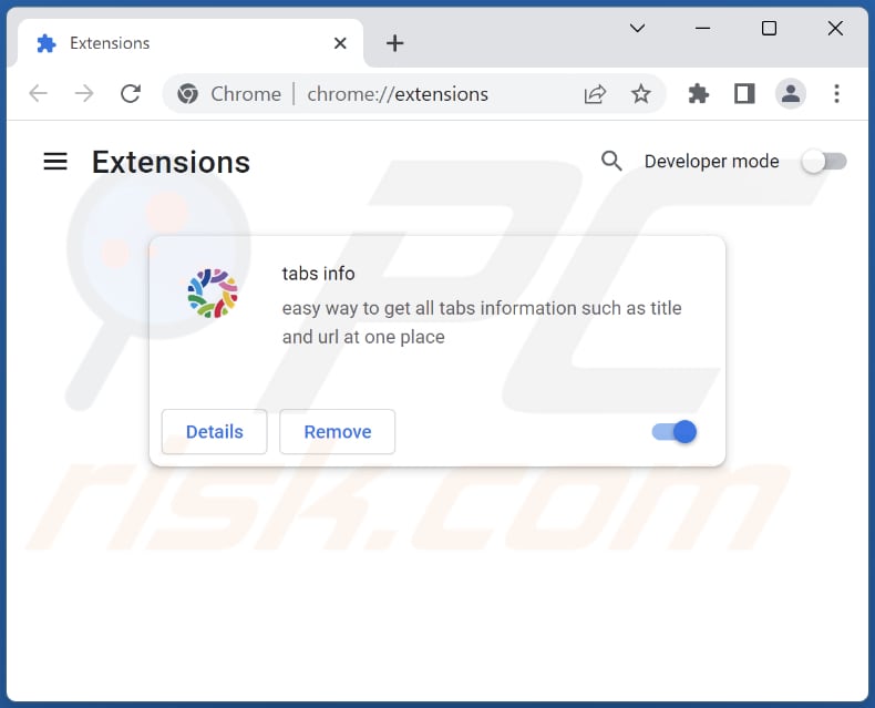 Tabs info adware verwijderen uit Google Chrome stap 2