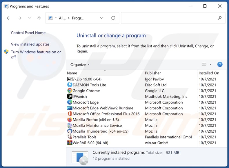 tabs info adware uninstall via Control Panel