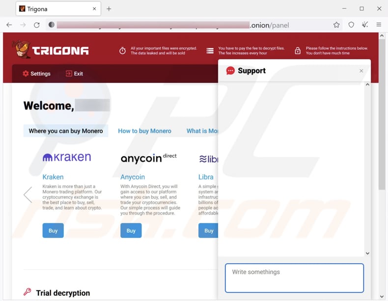 trigona ransomware tor website