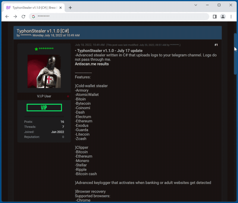 Typhon stealer-malware gepromoot op hackerforums (GIF)