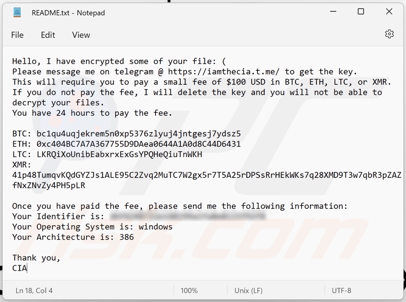 CIA ransomware losgeldbrief (README.txt)