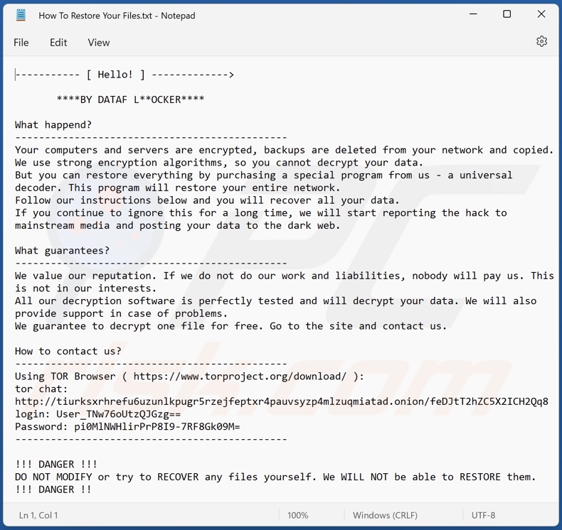 DATAF LOCKER ransomware losgeldbrief (How To Restore Your Files.txt)