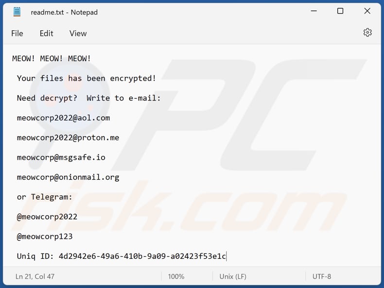 MEOW ransomware tekstbestand (readme.txt)