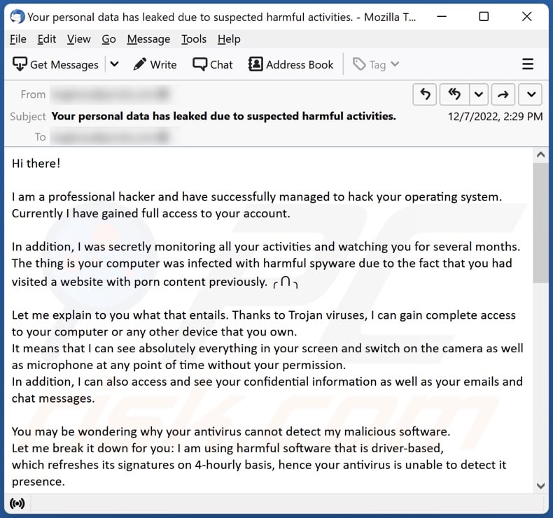 Professional Hacker Managed To Hack Your Operating System email spam campaign