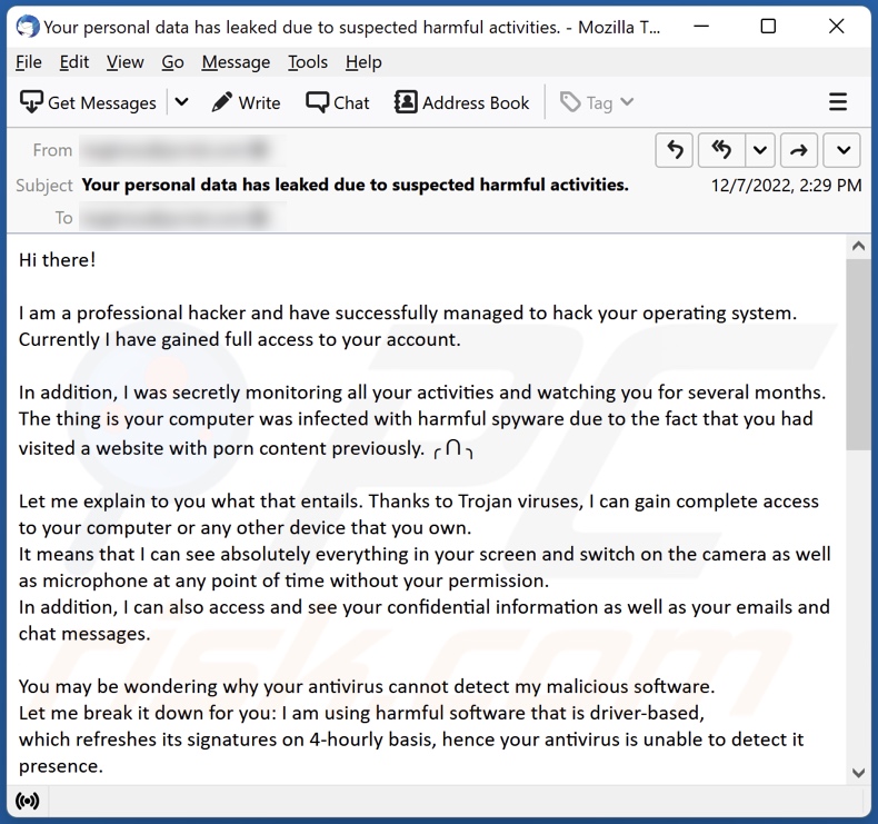 Professional Hacker Managed To Hack Your Operating System email spam campaign