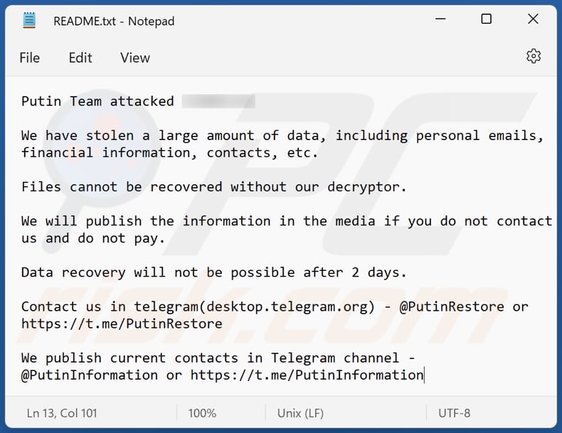 PUTIN ransomware tekstbestand (README.txt)