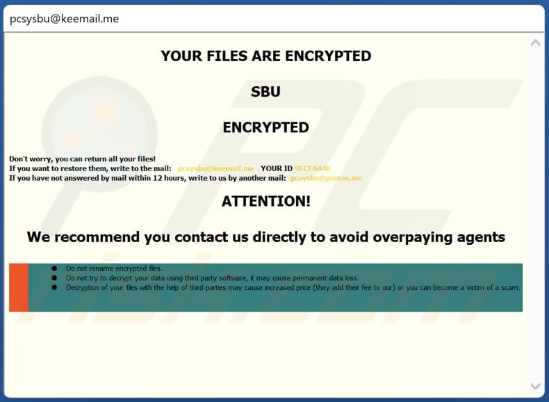 SBU ransomware's pop-up window