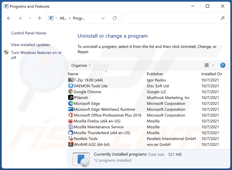 search.nstart.online browser hijacker uninstall via Control Panel