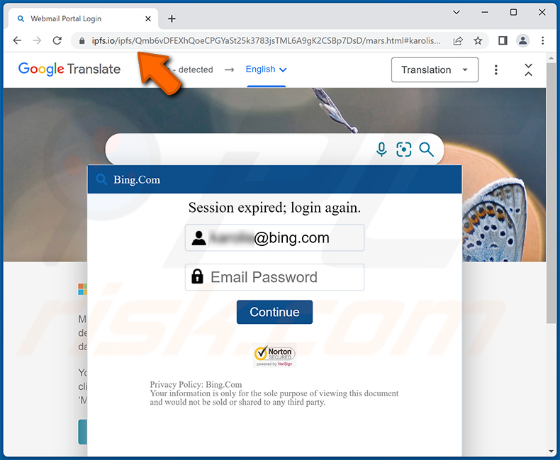 Phishing-site gepromoot via Unusual Sign-in Activity email scam (2022-12-29)