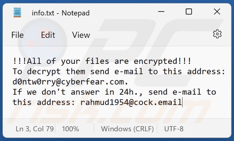 Worry ransomware tekstbestand (info.txt)
