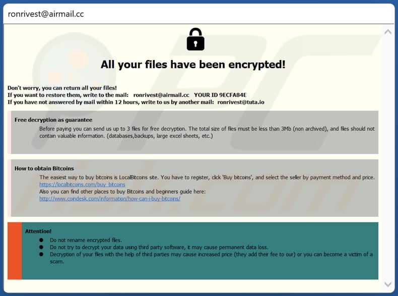 CY3 ransomware pop-up window