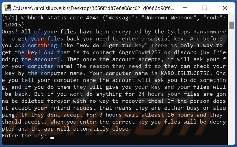 Cyclops ransomware losgeld brief (cmd)