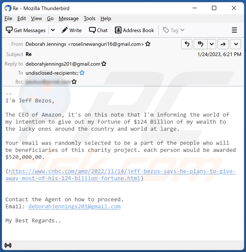 Jeff Bezos Charity Project scam email
