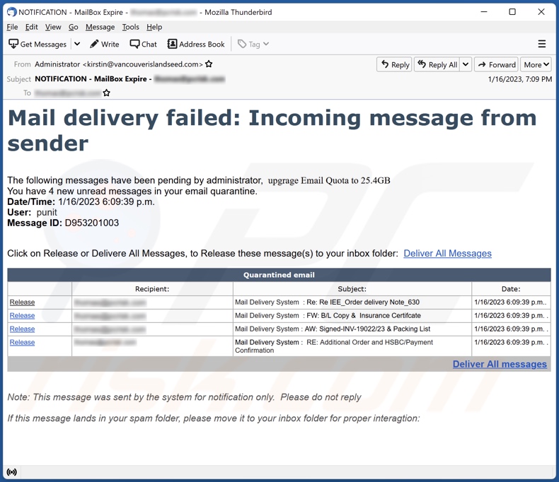 Mail Delivery Failed email spam campaigne