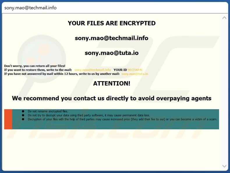 Mao ransomware pop-upvenster