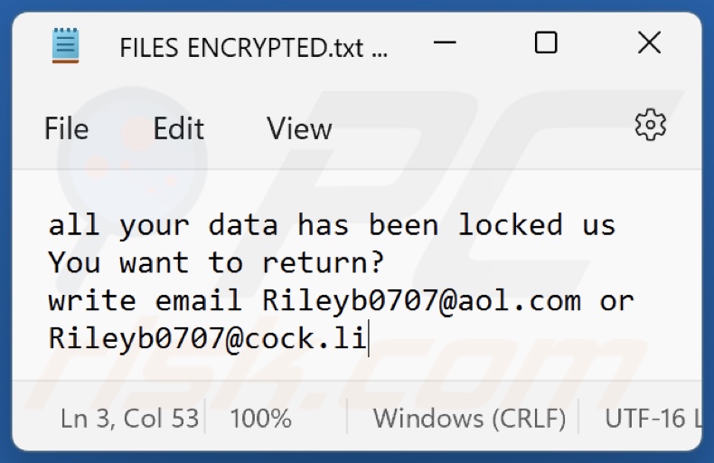 Nlb ransomware text file (FILES ENCRYPTED.txt)