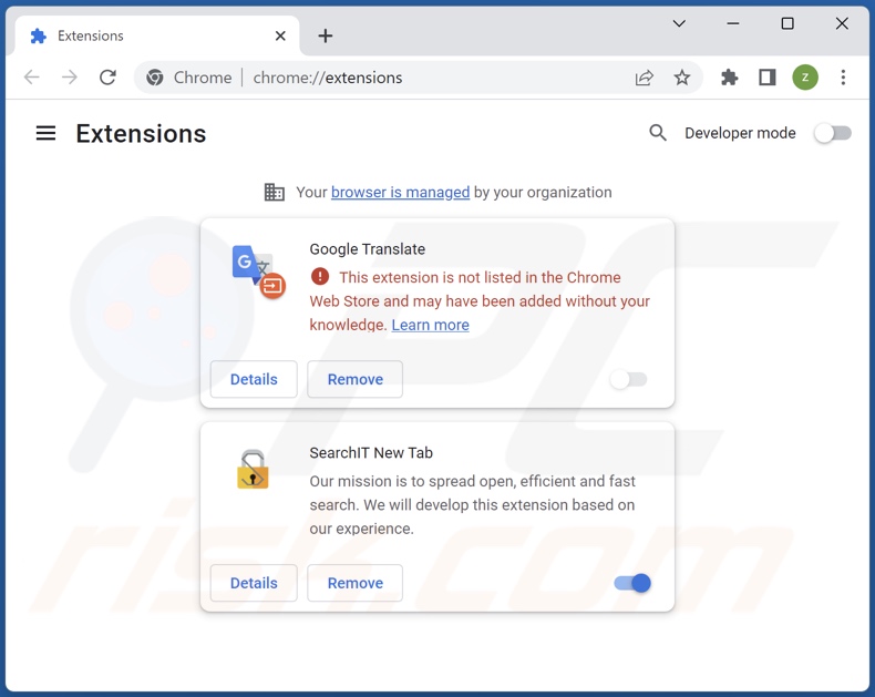 Aan searchresults.store gerelateerde Google Chrome-extensies verwijderen