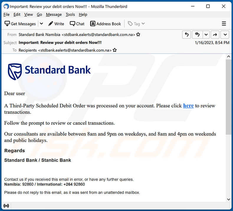 Standard Bank-themed spam email (2023-01-17)