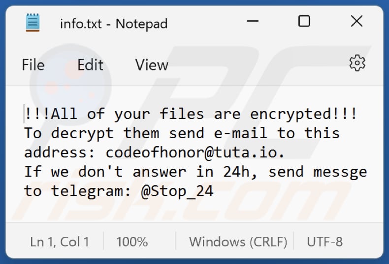 STEEL ransomware text file (info.txt)