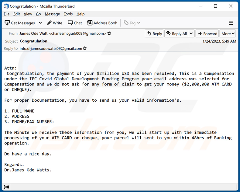 Covid Global Development Funding Program e-mailoplichting